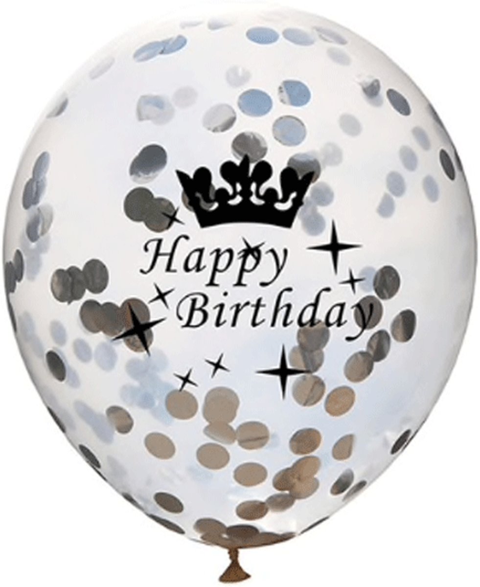 1 Set Confetti Ballonnen 5 Stuks Zilver Happy Birthday | Latex Ballonnen